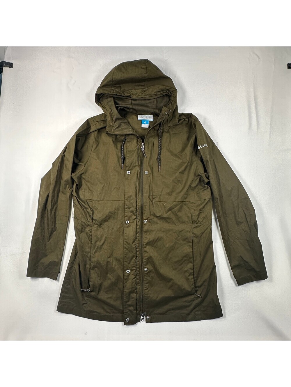 Columbia Hooded Rain Jacket Parka Mens L Olive Brown Green Ripstop (small mark)